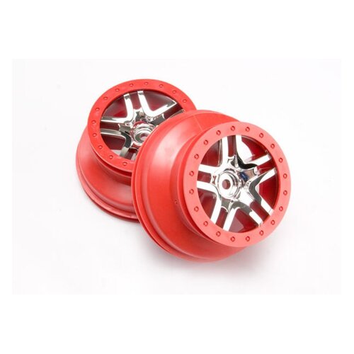 Traxxas 2.2/3.0" SS Split Spoke Chrome/Red Rims 2Pcs 6872A