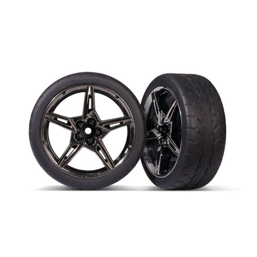 Traxxas 2.1" Corvette Stingray Front Tyres On Black Rims - Glued Wheels 2Pcs 9370