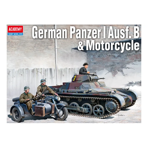 Academy 1/35 German Panzer I Ausf.B Tank w/ Motorcycle & Sidecar Scaled Plastic Model Kit - ACA-13556