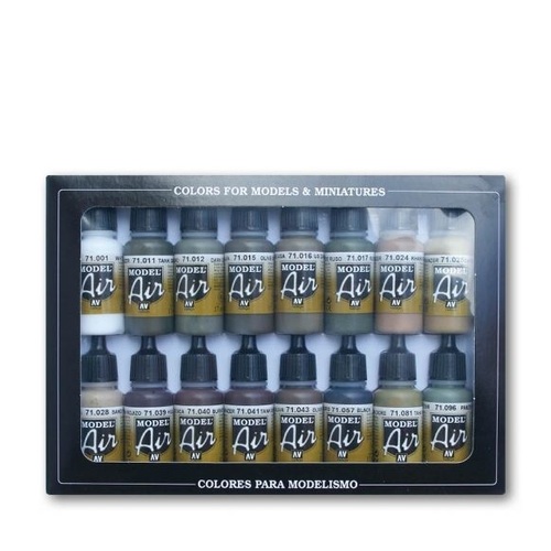 Vallejo 71190 Model Air German/Allied WWII 16 Colour Acrylic Airbrush Paint Set