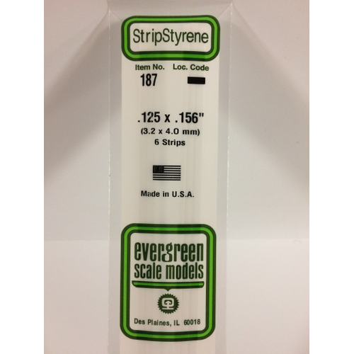 Evergreen 187 White Styrene Strip .125 X .156 (Pack Of 6)