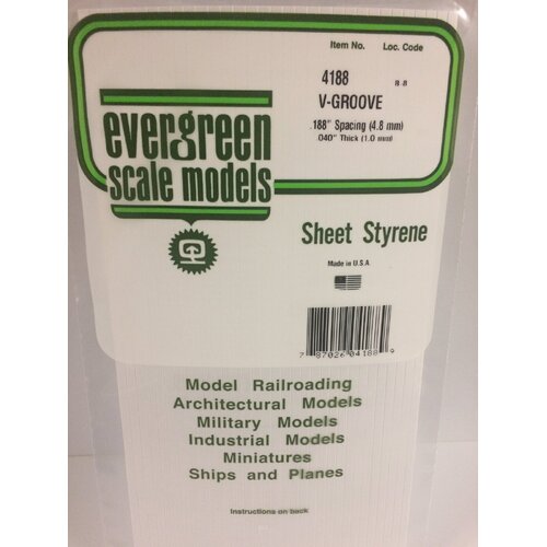 Evergreen 4188 1Mm Thick 15 X 30Cm Siding Sheets V-Groove .188 (Each)
