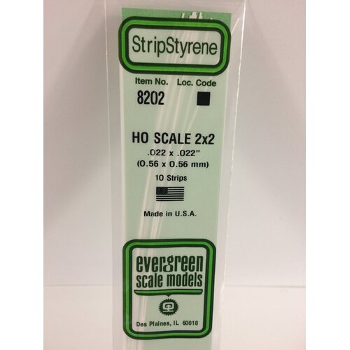 Evergreen 8202 White Polystyrene HO Scale Strip 0.023 x 0.023 x 14" (10)