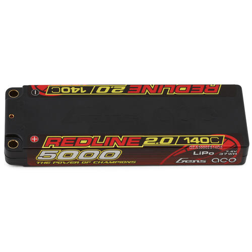 Gens Ace 2S Redline 2.0 5000mAh 140C 7.4V Hardcase Lipo Battery (5.0mm Bullet) - GEA50002S14D5