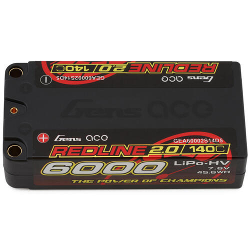 Gens Ace 2S Redline 2.0 6000mAh 140C 7.6V Hardcase Lipo Battery (5.0mm Bullet) - GEA60002S14D5