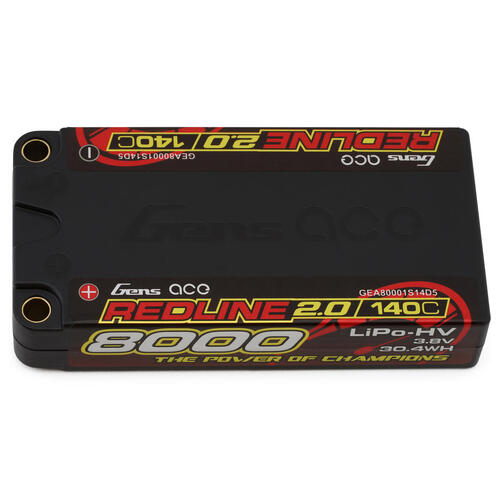 Gens Ace 1S Redline 2.0 8000mAh 140C 3.8V Hardcase Lipo Battery (5.0mm Bullet) - GEA80001S14D5