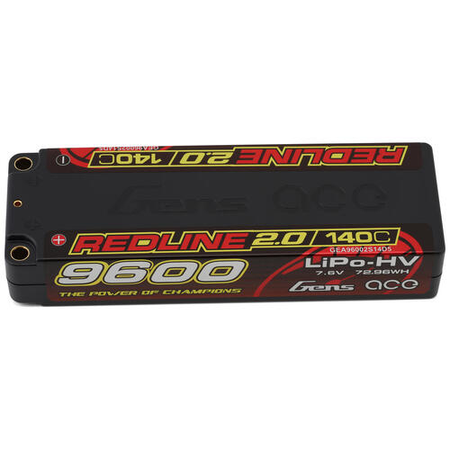 Gens Ace 2S Redline 2.0 9600mAh 140C 7.6V Hardcase Lipo Battery (5.0mm Bullet) - GEA96002S14D5