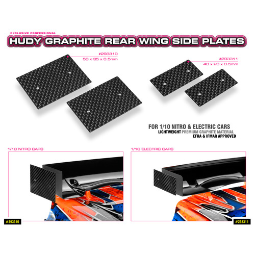 HUDY GRAPHITE REAR WING SIDE PLATE 0.5MM - 1/10 NITRO (2) - HD293310