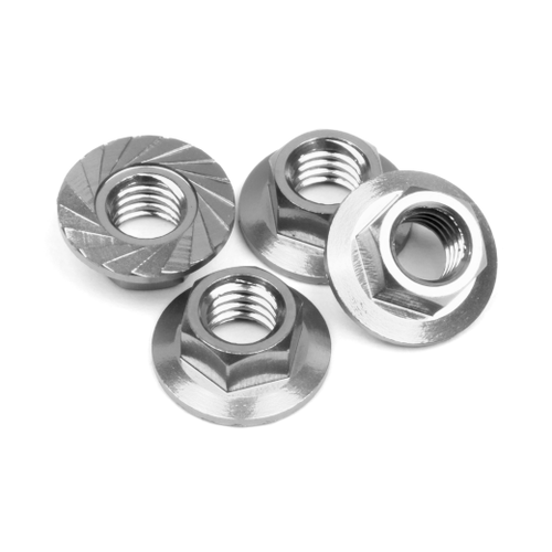 HPI 87266 SERRATED FLANGE NUT M4 (SILVER/4PC)