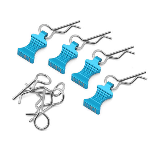 Hot Racing 1/10 Aluminum EZ Pulls w/Body Clips (Light Blue) (4)