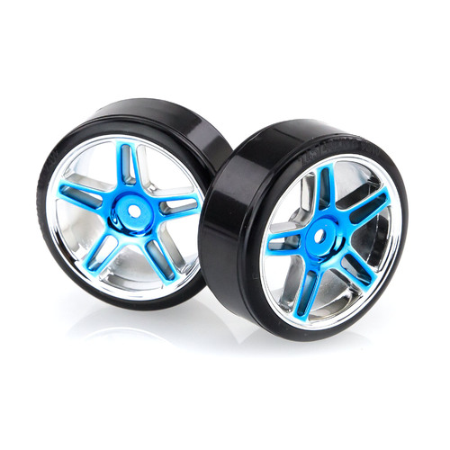 HSP 1.9" Drift Tyres on Blue Chrome Rims - Wheels 2Pcs