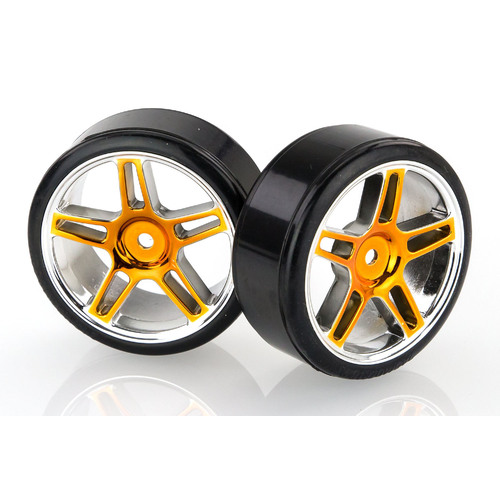 HSP 1.9" Drift Tyres on Orange Chrome Rims - Wheels 2Pcs