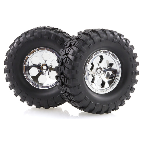 HSP 1.9" RC4 Soft Off Road Tyres on Chrome Rims - Wheels 2Pcs