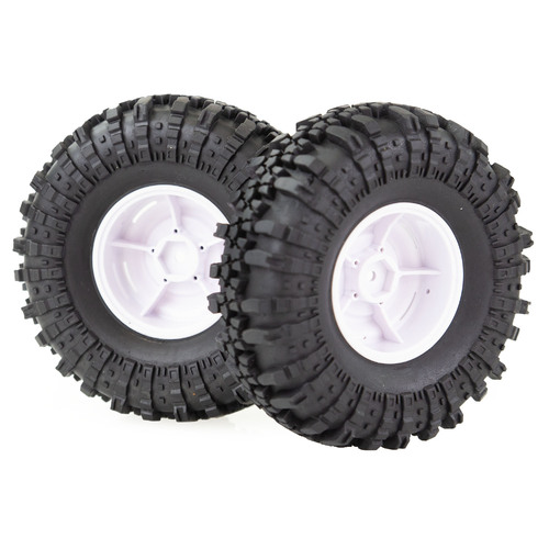 HSP 1.9" RC4 Soft Off Road Tyres on White Rims - Wheels 2Pcs