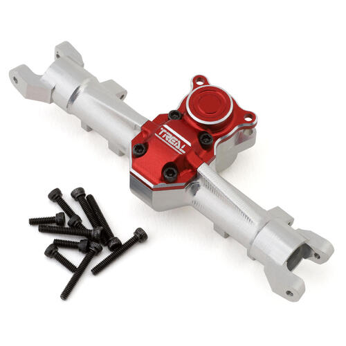 Treal Hobby Axial SCX24 Aluminum Front Axle (Silver/Red)