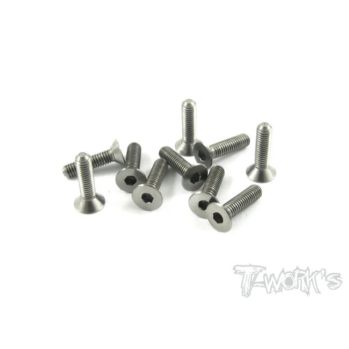 TWORKS 3mm x 12mm 64 Titanium Hex. Countersunk Screws (10pcs.）- TSS-312C