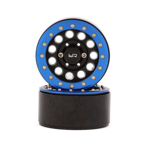 Yeah Racing 1.9" Aluminum F-RG Beadlock Wheels w/12mm Hex (Black/Blue) (2)