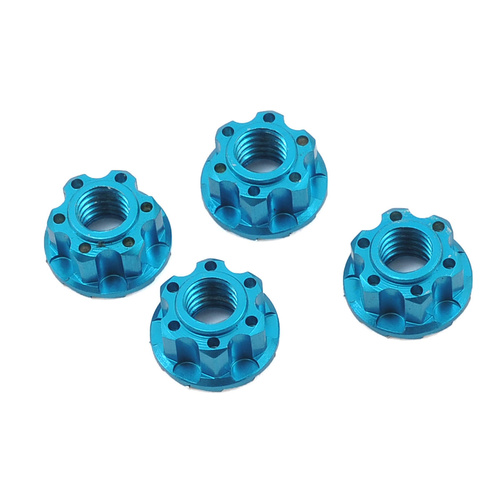 Yeah Racing 4mm Aluminum Serrated Wheel Lock Nut (4) (Blue)