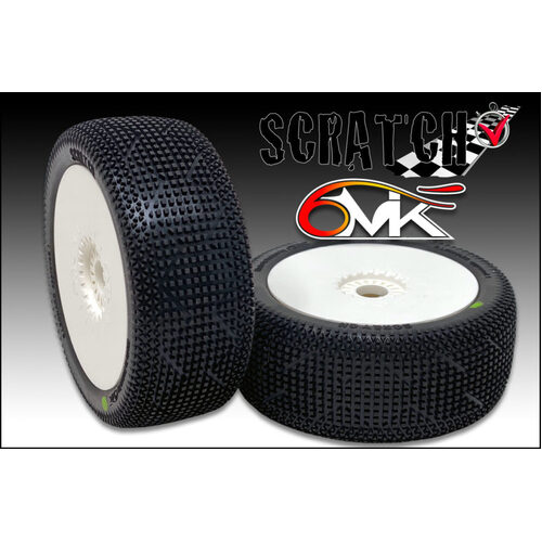 6Mik Scratch Tyres glued on rims - 9/22 Soft compound (pair) White Rims